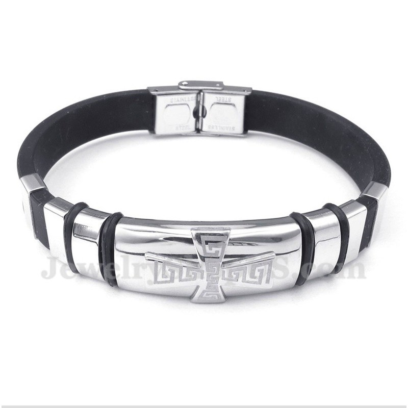 Men's Titanium Rubber Greek Meander Pattern Bracelet
