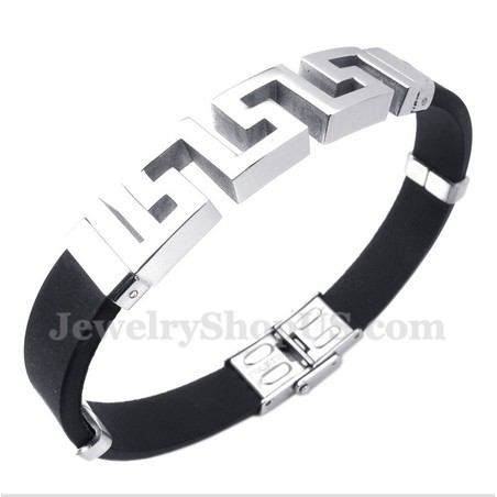 Men's Titanium Rubber Greek Meander Pattern Bracelet