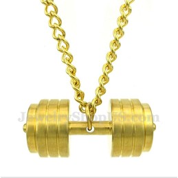Men's Gold Titanium Dumbbells Pendant with Free Chain