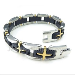 Men's Titanium Gold Cross Bracelet