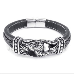 Men's Black Titanium Leather Bracelet