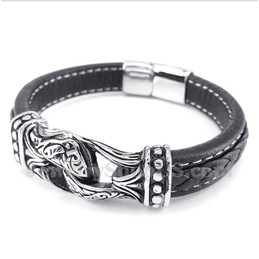 Men's Black Titanium Leather Bracelet