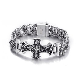 Vintage floral cross men's titanium bracelet