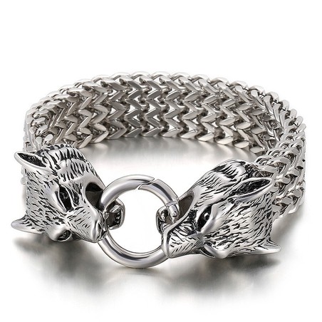  chic trendy titanium wolf head bracelet