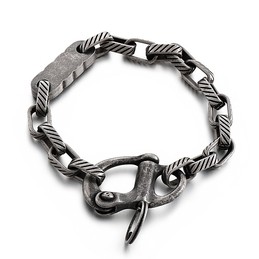  Vintage black square striped keychain men's titanium bracelet