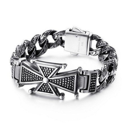   Cool skull cross with zirconia titanium bracelet