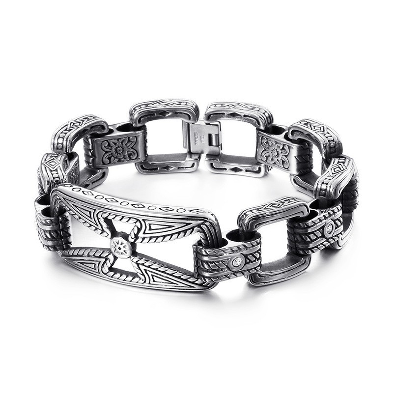   Cool Cross Floral Hollow Titanium Bracelet for Men