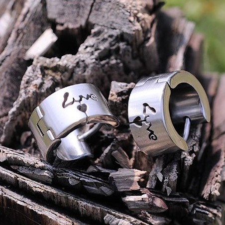 Mens Titanium earrings with love