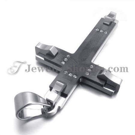 Gorgeous Black Titanium Cross Rhinestones Pendant