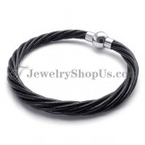 Fashion Black Leather with Titanium Bracelet