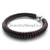 Elegant Brown Titanium and Leather Bracelet