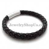 Fashion Brown Leather and Titanium Bracelet