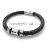 Elegant Brown Leather Titanium Bracelet