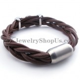 Elegant Brown Titanium Leather Bracelet