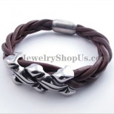Elegant Brown Titanium Leather Bracelet