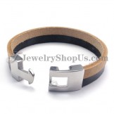 Elegant Black and Brown Leather Bracelet with Titanium