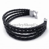 Elegant Black Leather and Titanium Bracelet