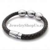 Fashion Brown Leather Titanium Bracelet