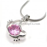Fashion Kitty Alloy Pendant with Rhinestones and Pink Zircon