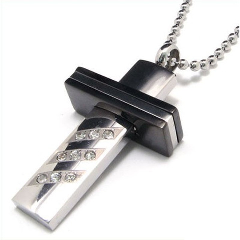 Man High Quality Cross Gemstone Titanium Steel Necklace