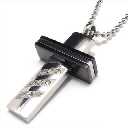 Man High Quality Cross Gemstone Titanium Steel Necklace