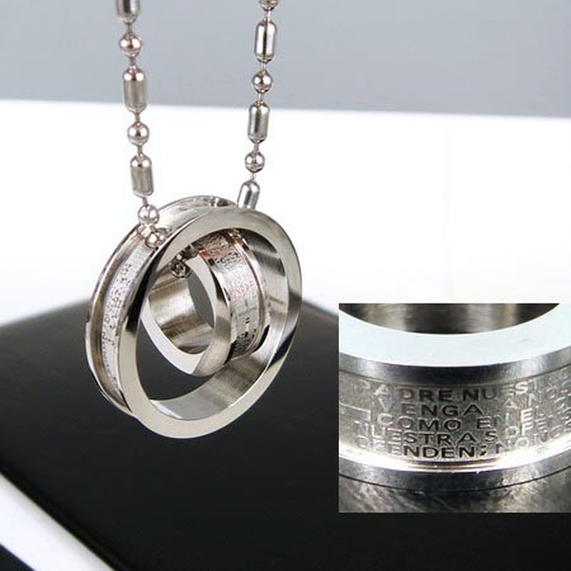 Man 2 Hoop Cross Bible Titanium Steel Necklace -New-
