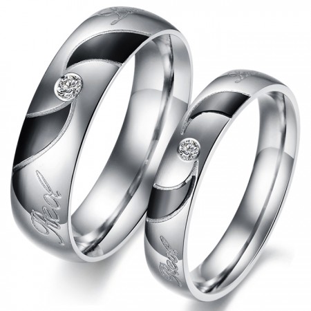 High Quality Black Titanium Ring For Lovers With Diamond