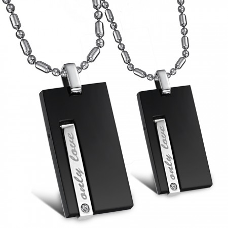 High Quality Black Titanium Necklace For Lovers With Diamond