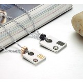 Superior Quality Square Shape Titanium Necklace For Lovers With Rhinestone