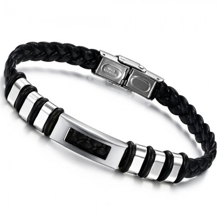Easy to Use Male Titanium Leather Bangle 