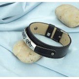 Wide Varieties Black Titanium Leather Bangle 