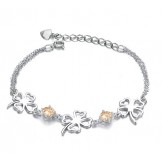 The Queen of Quality Female Clover Shape Platinum Plating Titanium Bracelet With Diamond