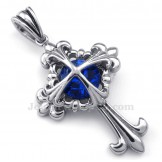Blue Zircon Titanium Flower Cross Pendant Necklace (Free Chain)