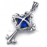 Blue Zircon Titanium Flower Cross Pendant Necklace (Free Chain)