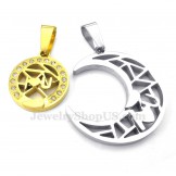 Titanium Gold Moon And Stars Couples Pendant Necklace (Free Chain)(One Pair)