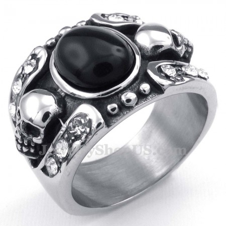 Titanium Agate Inlaid Skull Ring
