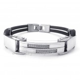 Silver Black Titanium Bangles with Wire Leather