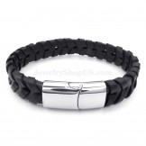 Hot Sale Cheap Silver Chains Titanium Black Leather Bracelets