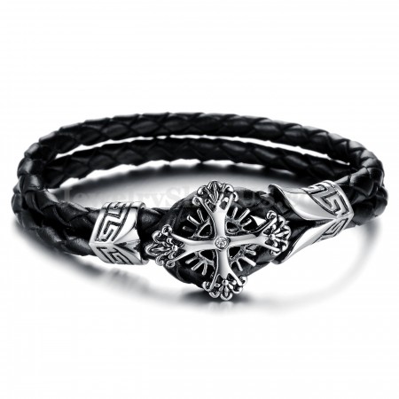 Men's Personalized Knit Titanium Leather Bracelet C869