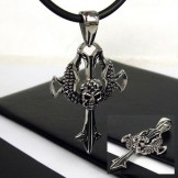 Cool Man Skull Cross Titanium Steel Necklace Free Chain