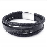 Men's Titanium Black Leather Bracelet