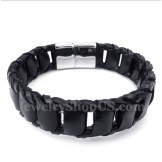 Men's Titanium Black Leather Bracelet