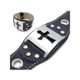Mens Boys Pure Titanium Leather Cross Bracelet Bangle