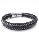 Men's Titanium Black Leather Cable Magnet Bracelet