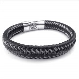 Men's Titanium Black Leather Cable Bracelet