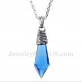 Men's Titanium Blue Crystal Hexagon Prism Pendant with Free Chain