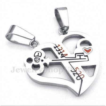 Titanium Heart Shaped Lock Couple's Pendant with Free Chain (One Pair)