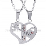 Titanium Heart Shaped Lock Couple's Pendant with Free Chain (One Pair)