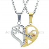 Titanium Heart Shaped Lock Couple's Pendant with Free Chain (One Pair)