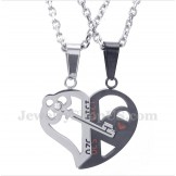 Titanium Heart Shaped Lock Couple's Pendant with Free Chain (One Pair)